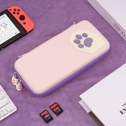 Geekshare Cute Cat Paw Case Compatible with Nintendo Switch/Switch OLED - Portable Hardshell Slim Travel Carrying Case Fit Switch Console & Game Accessories - a Removable Wrist Strap (Pink Purple)