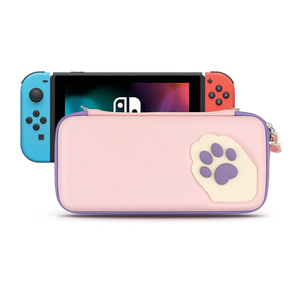 Geekshare Cute Cat Paw Case Compatible with Nintendo Switch/Switch OLED - Portable Hardshell Slim Travel Carrying Case Fit Switch Console & Game Accessories - a Removable Wrist Strap (Pink Purple)