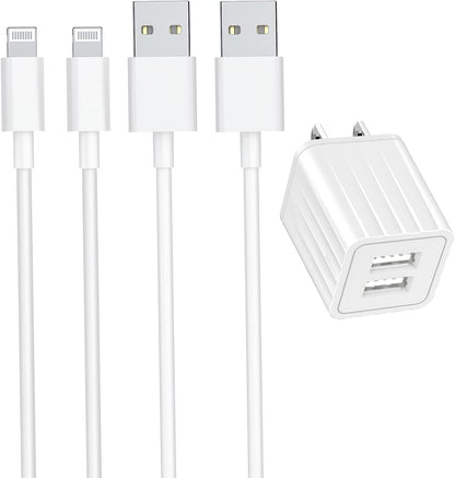 [Apple Mfi Certified] Iphone Charger, Veetone 2 Pack 6FT Lightning to USB Fast Charging Data Sync Transfer Cord & Dual Port USB Wall Charger Plug Compatible with Iphone 12/12 Pro/11/Xs/Xr/X 8 7 6/Ipad